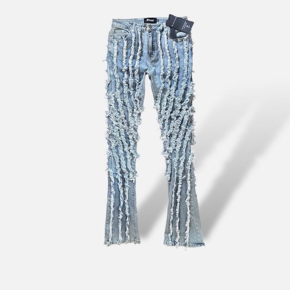 Rare GUAPI Jeans - Men Size 28 Light Blue Distressed Stacked Denim Flare NEW